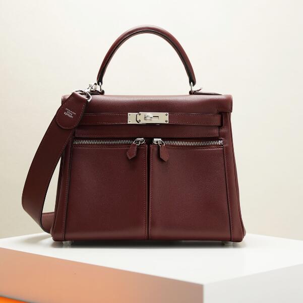 【エルメス HERMES】ケリーラキ28 ヴォースイフト マロン シルバー金具（100％手縫）